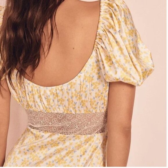 For Love & Lemons Dress Daffodil Floral Sheer Puff Sleeve Lace Mini Size Small - Picture 3 of 11